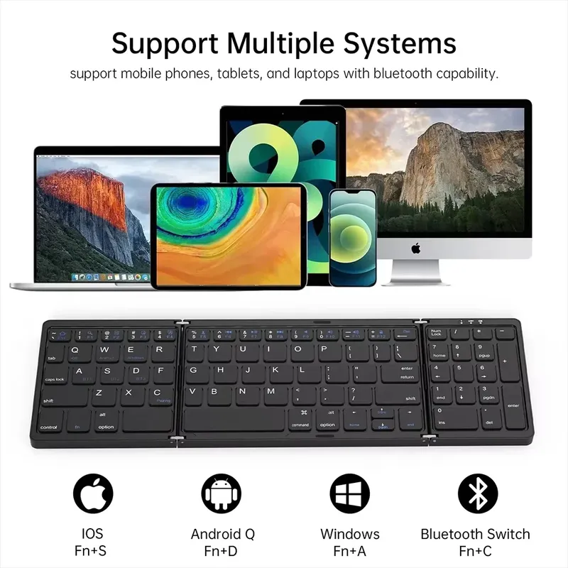 B089 Hebrew/Russian/Spanish/Portuguese/Korean Foldable Bluetooth Keyboard Rechargeable For IPAD Mobile Tablet Android IOS Win