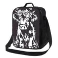 thumbnail image 1 of Disketp Floral Cow Silhouette Bolsa Térmica Estampada para Almuerzo, Lonchera para Hombres y Mujeres Adultos, 1 of 7