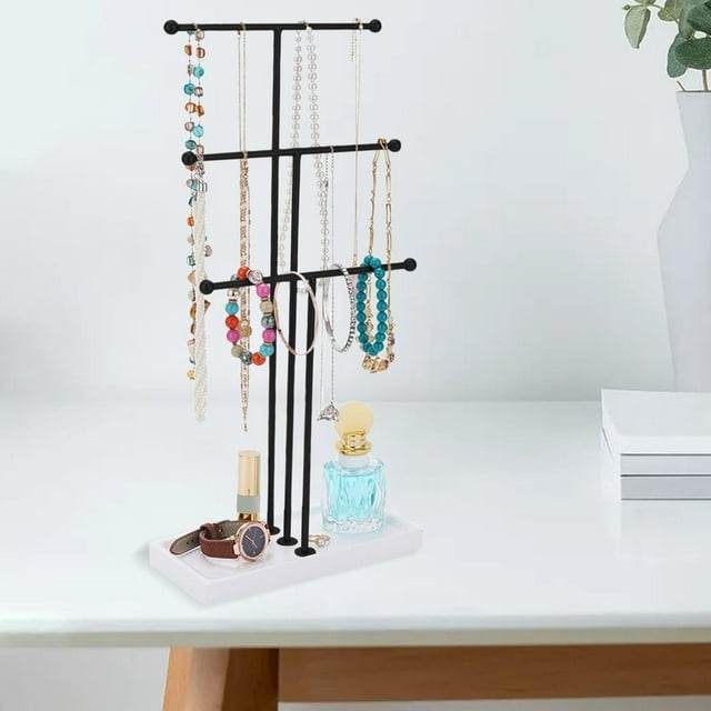 Soporte de exhibición de joyería de 3 capas, colr, barra en t, cadenas, , estante colgante Negro Hugo Estante de joyería
