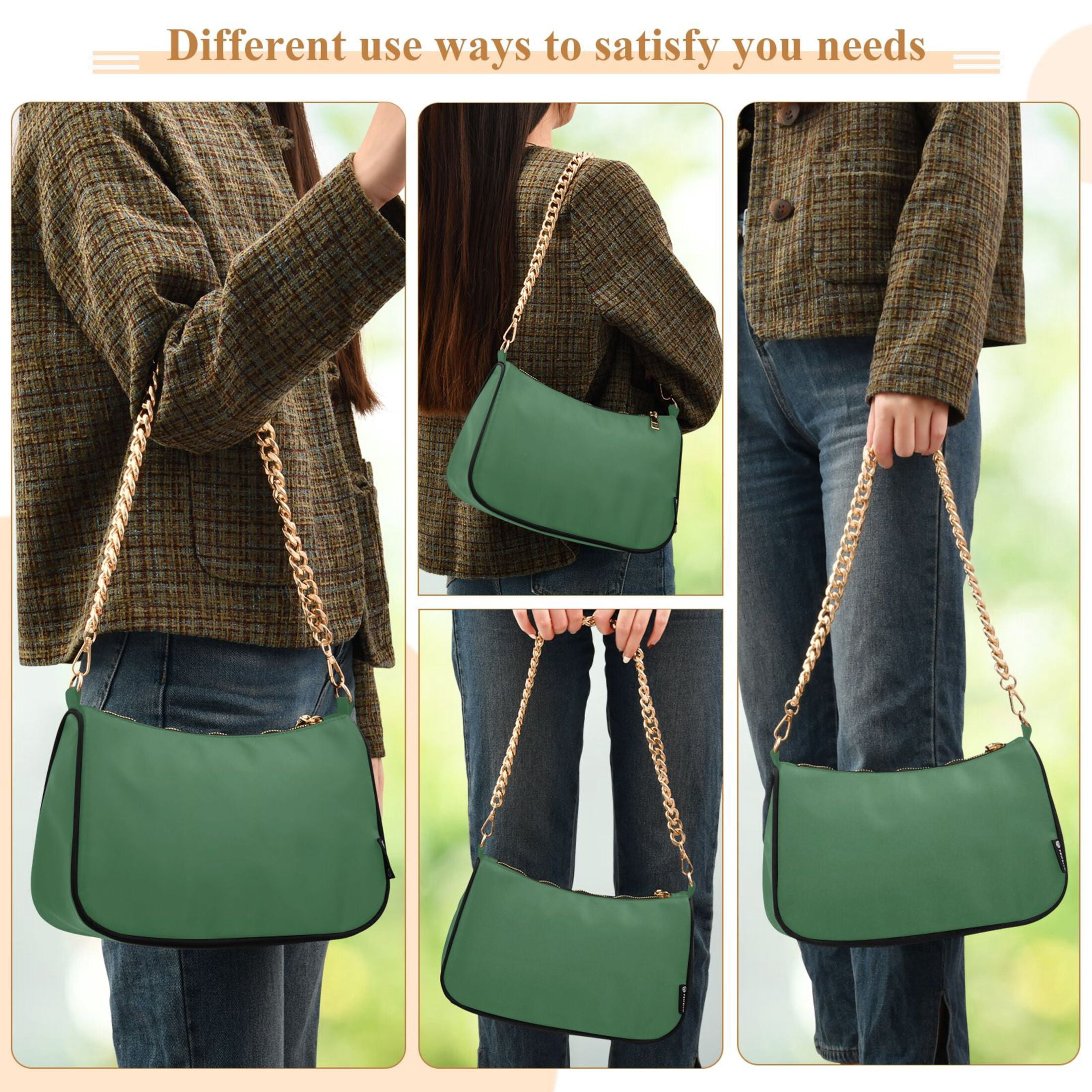 Ryvnso Army Green Womens Chain Shoulder Bag Tote Handbags Clutch Hobo Purse with Zipper for Travel