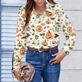 thumbnail image 6 of Womens Halloween Graphic Shirts Pumpkin Witch Print V Neck Tops | 2026 Casual Fall 3/4 Sleeve T Shirts,Funny Halloween Graphic Costume,Fall Festival Events,Halloween Party,Happy Halloween, 6 of 7