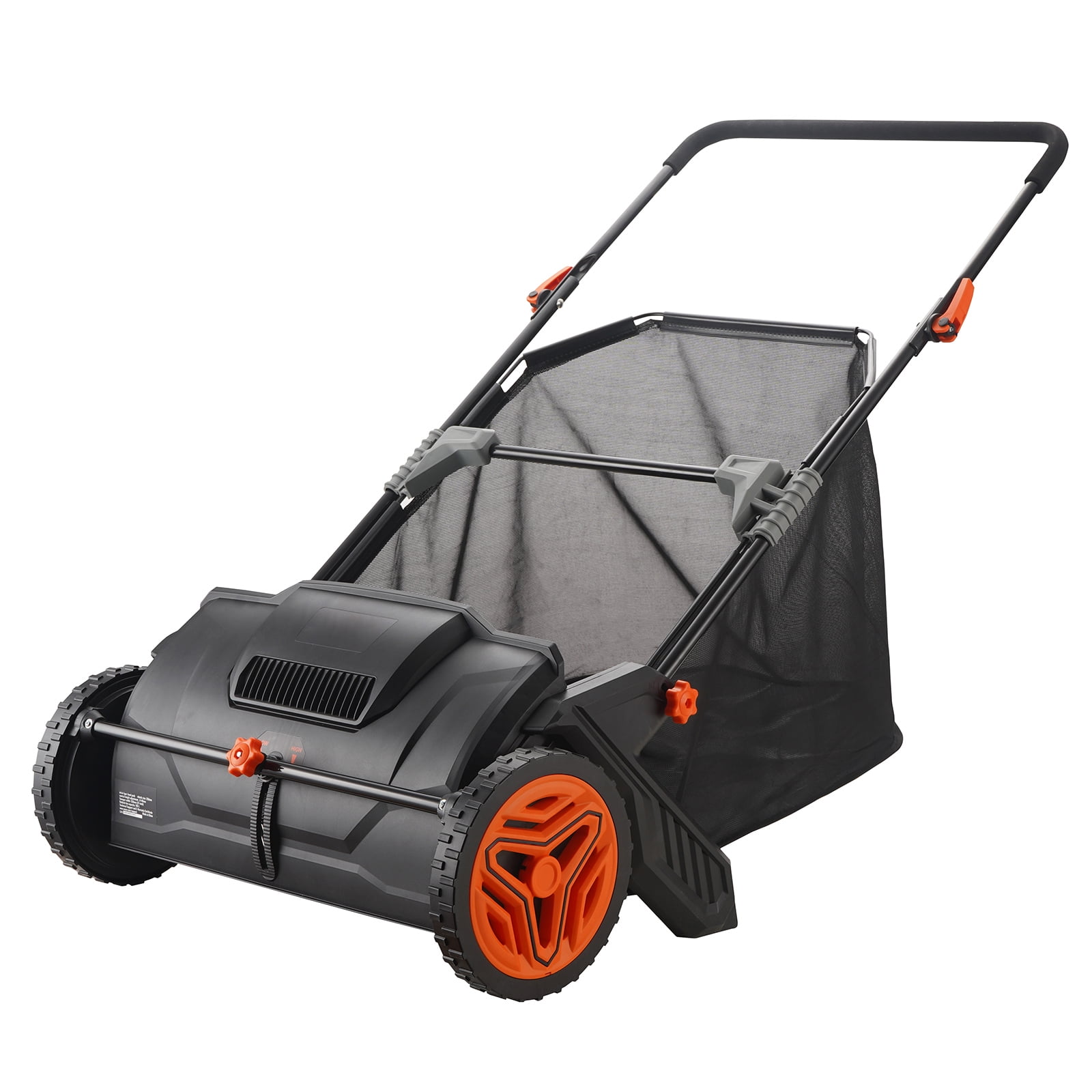 KFFKFF Lawn Sweeper, 21-inch Collector for Leaves & Grass, Robust Wheels & Reinforced Steel Construction, Large 3.5 cu. ft. Mesh Bag for Collection, Equipped with 2 Rotating Brushes