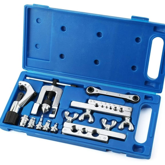 Single Flaring Tool & Swaging Tool Kit for HVAC, Tubing, Copper Pipe Flaring with Tubing Cutter and Ratchet Wrench, 45 Degrees, Blue