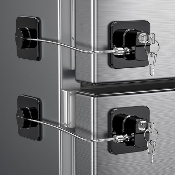 JUNZHIDAO 2 Pack Refrigerator Door Lock, Child Proof Fridge Door Lock for Kitchen Freezer, Cabinets and Drawers, Air Oven Air Fryer, Closets, Windows, Doors-No Tools Need or Drill (2 pcs Black Lock)