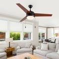 thumbnail image 4 of Ceiling Fans with Lights, Pull Chain and Remote Control, Reversible AC Motor, Walnut/Oak Reversible Blades, Flush Mount and Downrod Mount, Contemporary Ceiling Fan for Bedroom Living Room(52-Inch), 4 of 7