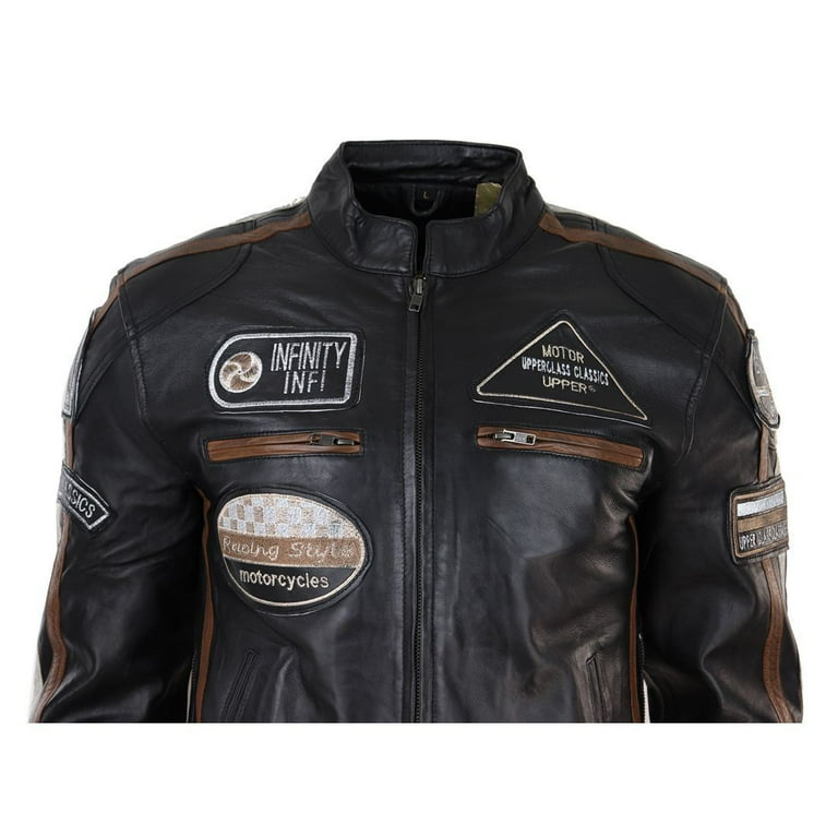 Men's Zipped Biker Leather Jacket | Infinity - Walmart.com
