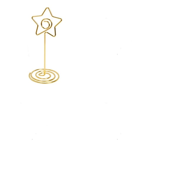 1set 8pcs Carbon Steel Name Card Holder Photo Memo Holders with Swirl Wire Clip for Desktop Party Decoration Star Golden 35~40x85mm