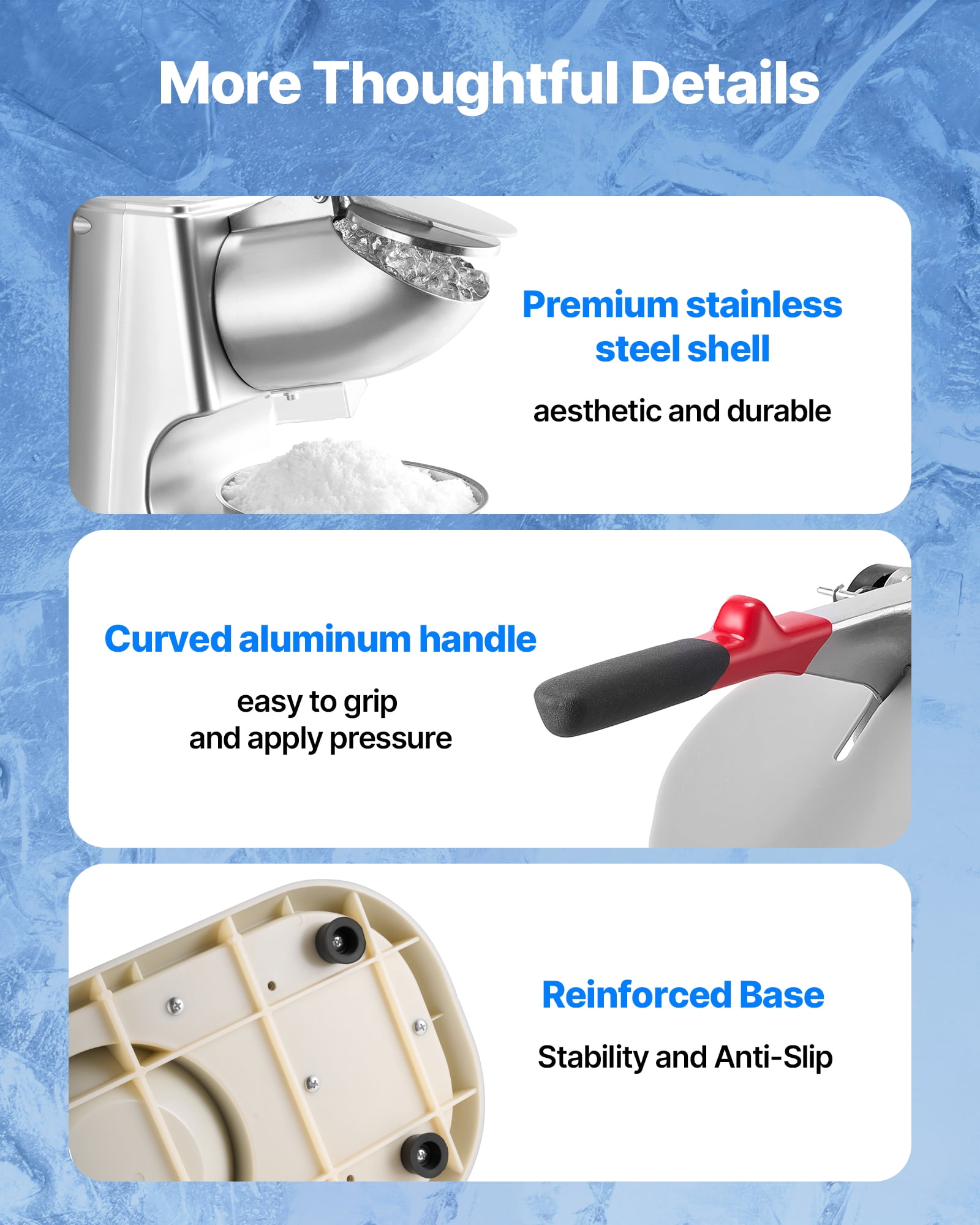 VEVOR Ice Crusher Machine, 220lbs Per Hour Electric 4 Blades Snow Cone Maker, Stainless Steel Shaved Ice Machine with Bowl and Cover, 300W 2000RPM Ice-Shaver for Home and Commercial Use, Silver