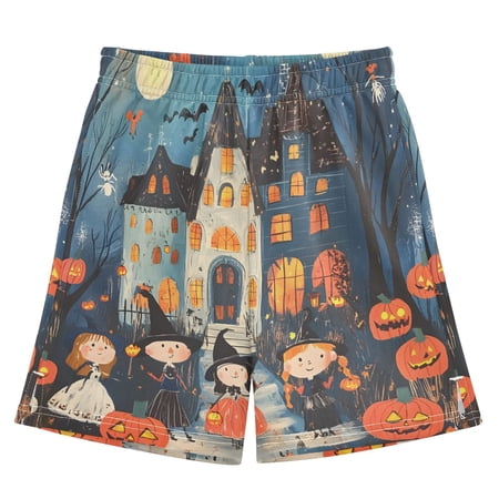 Hand Drawn Halloween Pattern Athletic Shorts Breathable with Comfort Fit Drawstring Casual Sweatshorts X-Large