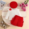 thumbnail image 2 of Ensembles de Shorts Rouges Garçon Fille pour Enfants Fille Garçon Automne Hiver Lune Fleur Graphique Midi Assorti Crochet Carreaux Rayé Jambe Droite Hauts Basiques T-Shirts Jupe-Short Ensembles de Shorts Enfant 2025 18 Mois, 2 of 9