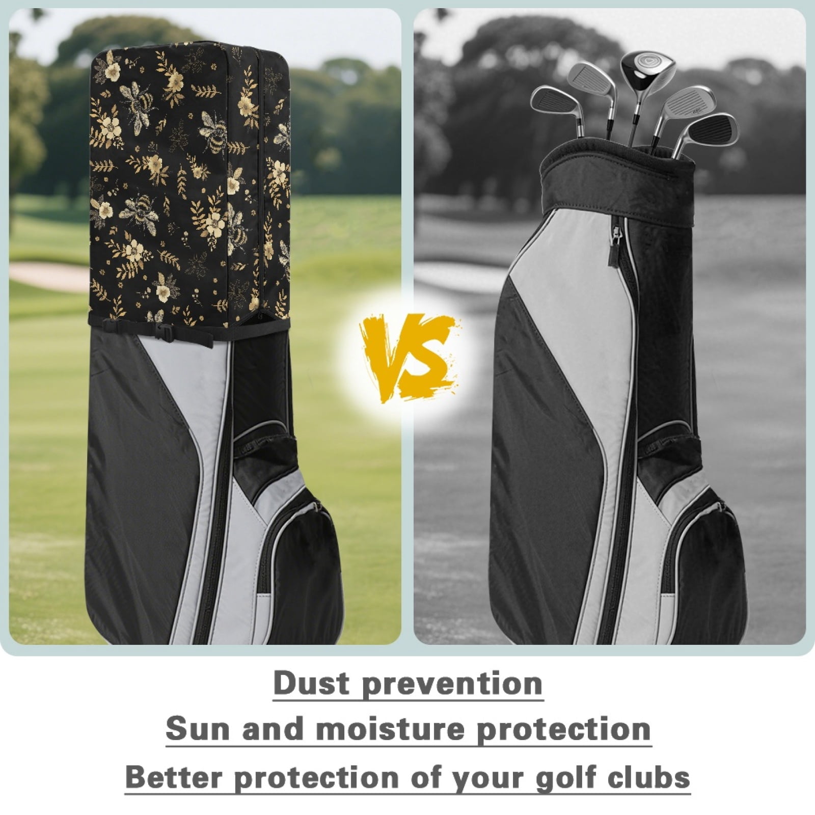 Yuyamidu Cute Bee Golf Bag Cover Flowers Hood Golf Bag Umbrella for Clubs with Snap Button One Size Fit Most Stand Bags, Dust and Sun Protection