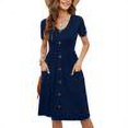 thumbnail image 1 of Robes Robe d'Été Mode Décontractée pour Femmes Manches Courtes Col en V Poche Robe Ample Bleu Foncé TTG, 1 of 9