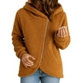 thumbnail image 2 of Women's Casual Fleece Jacket, Asymmetrical Zipper Hooded Coat, Lightweight Long Sleeve Outerwear, Spring Fall Transitional Jacket, Loose Fit Fashion Coat, Cozy Sherpa Jacket Orange XL, 2 of 4