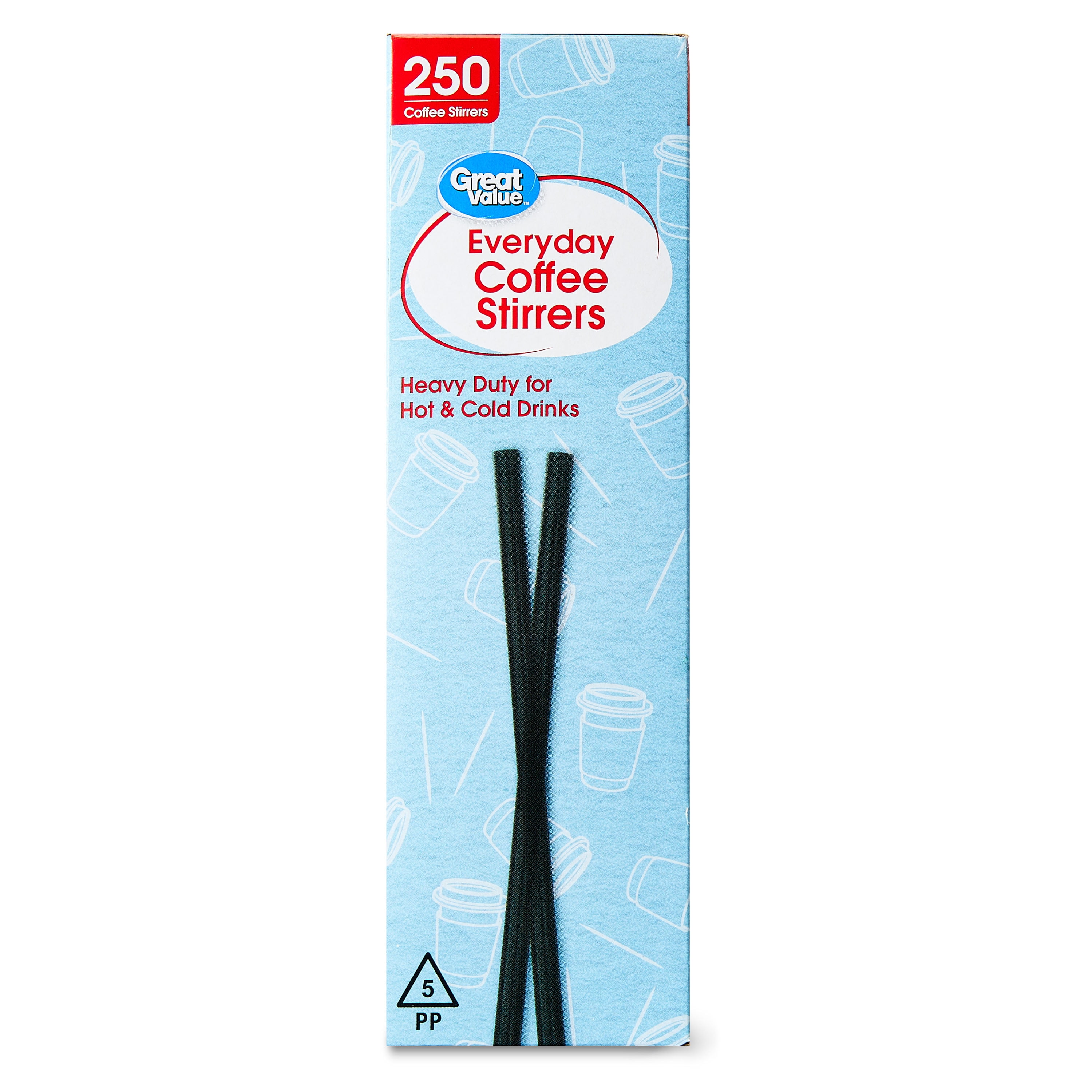 (3 pack) Great Value Disposable Plastic Coffee Stirrers, Black, 250 Count