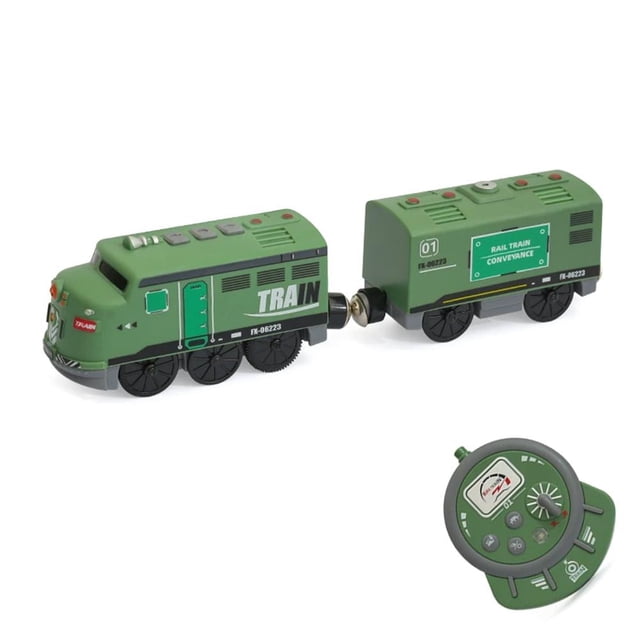 Remote Control Electric Train Toy, Motorized Locomotive with Sound and Light for Wooden Tracks