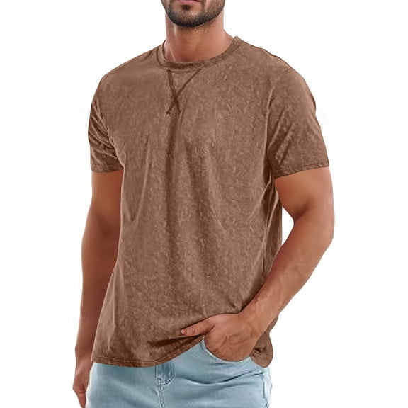 qolati Mens Short Sleeve T-Shirts Vintage Wash Basic Lightweight Crew Neck Shirt Plus Size Summer Casual Tops for Workout Running