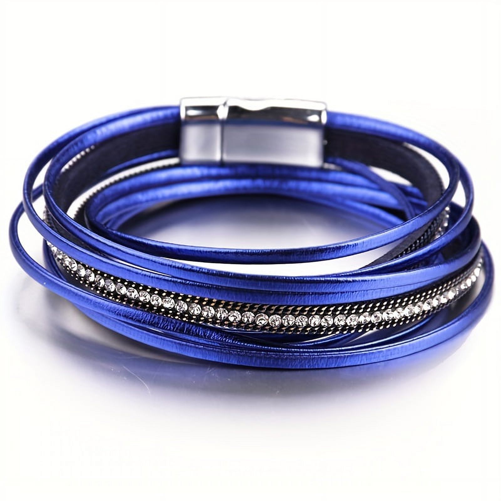 1pc Multi-Layered Leather Bracelet for Men Women, Stylish Design Double Wrap Long Bracelet with Rhinestones, Party Jewelry, Gifts for Home Girlfriend Boyfriend, Bracelets for Couples