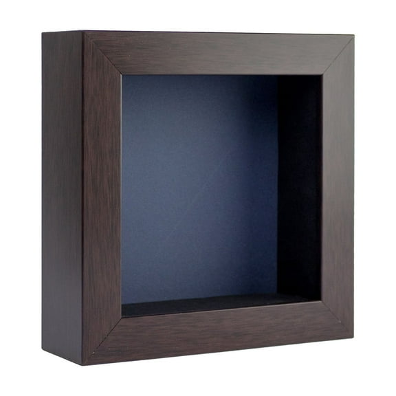 8x8 Shadow Box Frame In Brown With A 1 3/4" Usable Depth Includes Navy Blue Acid-Free Backing, UV