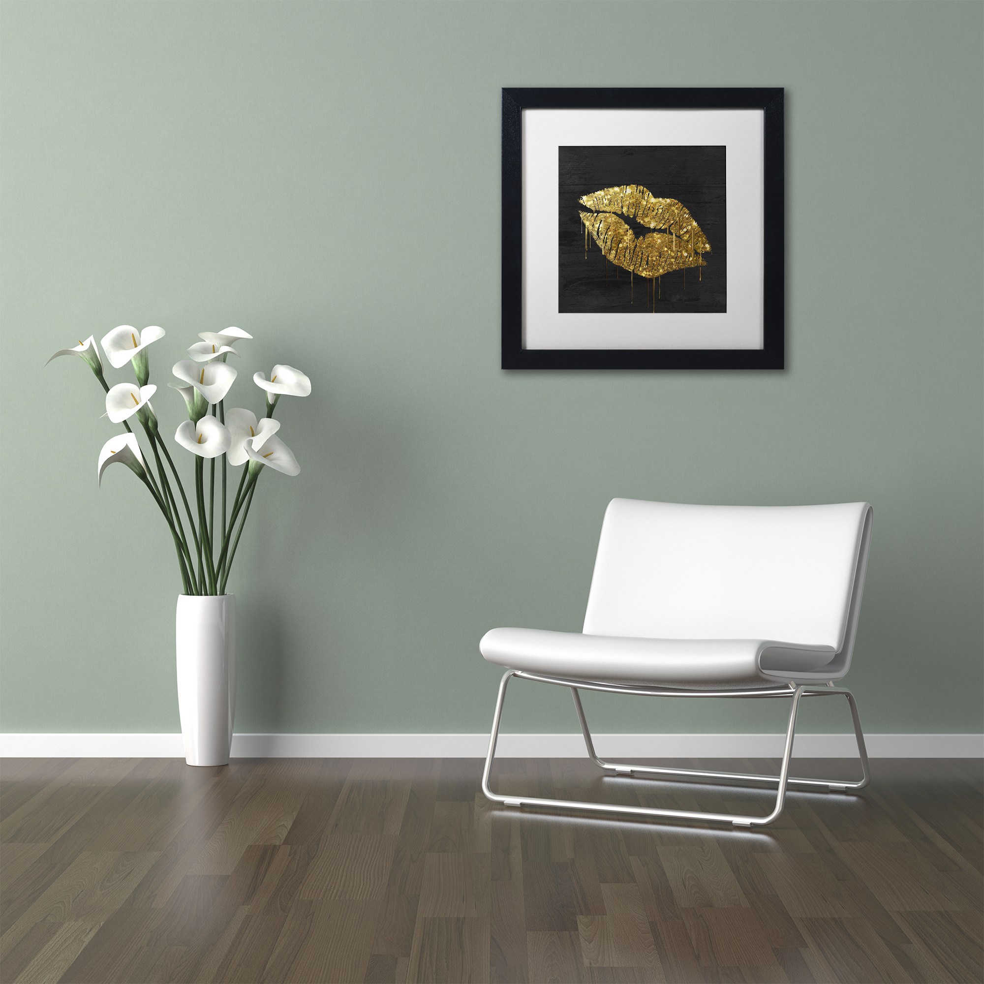 Trademark Fine Art "Golden Lips" Canvas Art by Color Bakery, White Matte, Black Frame