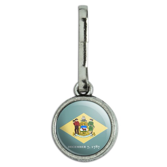 Delaware State Flag Antiqued Charm Clothes Purse Suitcase Backpack Zipper Pull Aid