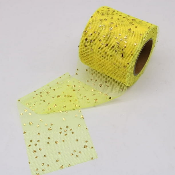 Nvzi Rollo de cinta de tul de tela con estampado en caliente de 25 yardas con diseño de luna y estrellas, 6 cm de ancho, para decoración,cinta decorativa para manualidades, color amarillo oscuro