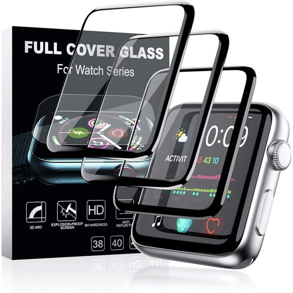 Screen Protector for Apple Watch Series 3/2/1 Screen Protector 38mm 4-Pack Bubble-Free- Anti-Scratch-3D Full Coverage Anti-Scratch Shatter-Proof Waterproof HD Film Tempered Glass