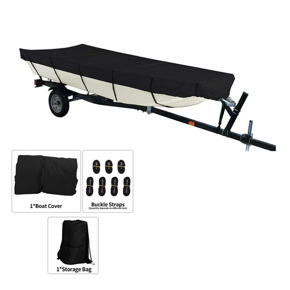 Genrics Boat Cover Waterproof Heavy Duty Trailerable Replacement for Jon Boat 14Ft Long and Beam Width Up to 70 Inch Black