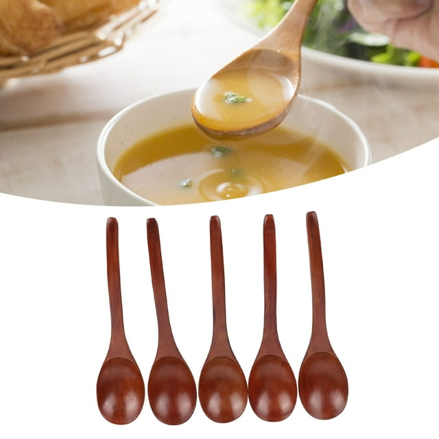 5Pcs Wooden Spoons Honey Wooden Soup Spoons Behangroller Teaspoon With Long Handle For Eating Mixing Stirring Cooking