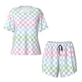 thumbnail image 2 of Yiaed Colorful Checkerboard Print Short Sleeve Pajama Sets for Women Casual Crew Neck 2 Piece Lounge Sets Women's Short-Sleeved Pajama-3X-Large, 2 of 5