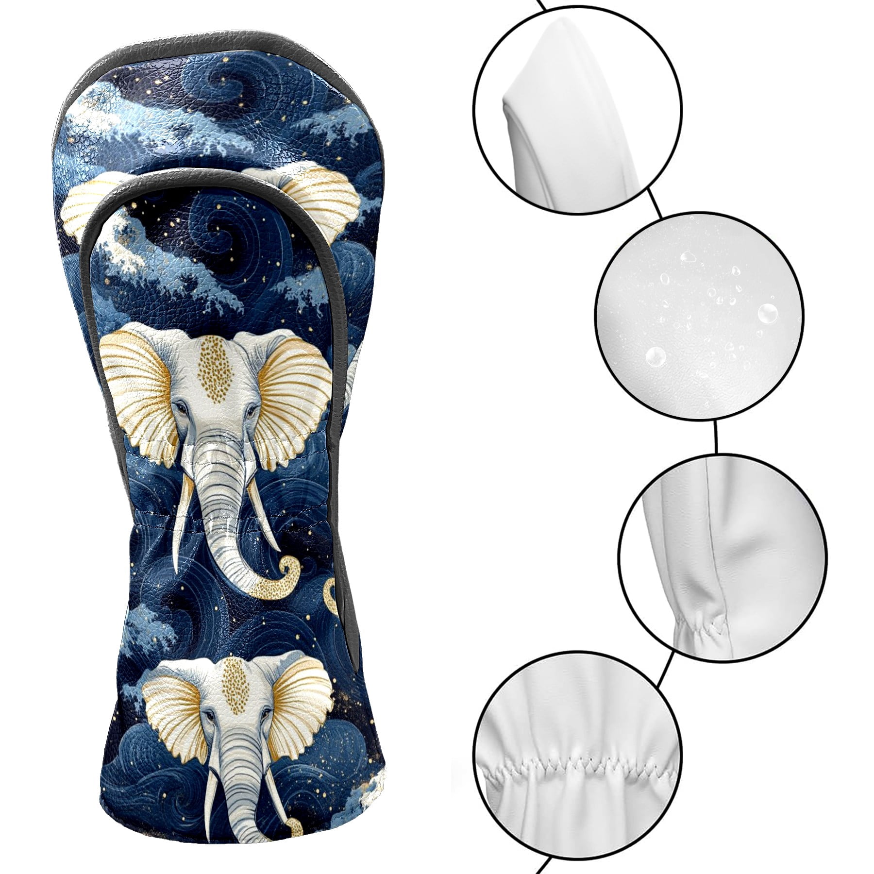 Golf Club Covers PU Leather Waterproof Head Covers for Fairway Woods Hybrids Phnom Penh Elephant Unisex Fits Most Brands