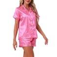 thumbnail image 4 of INSPIRAR CHIC Conjuntos de Pijamas para Mujeres Camisa de Botones y Pantalones Cortos 2 Pcs Ropa de Dormir de Satén Sedoso L Rosa Fucsia, 4 of 6
