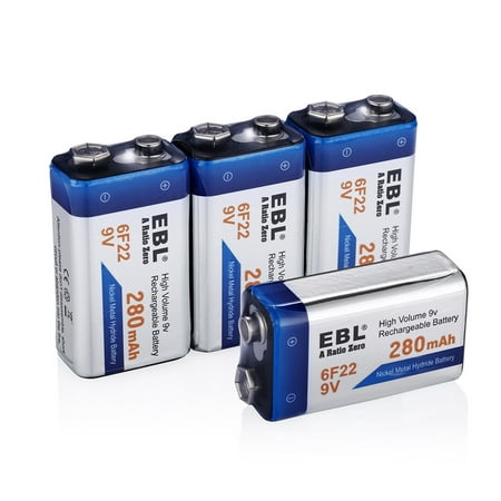 EBL 4-Pack 6F22 Ni-MH Battery 9V 280mAh Rechargeable