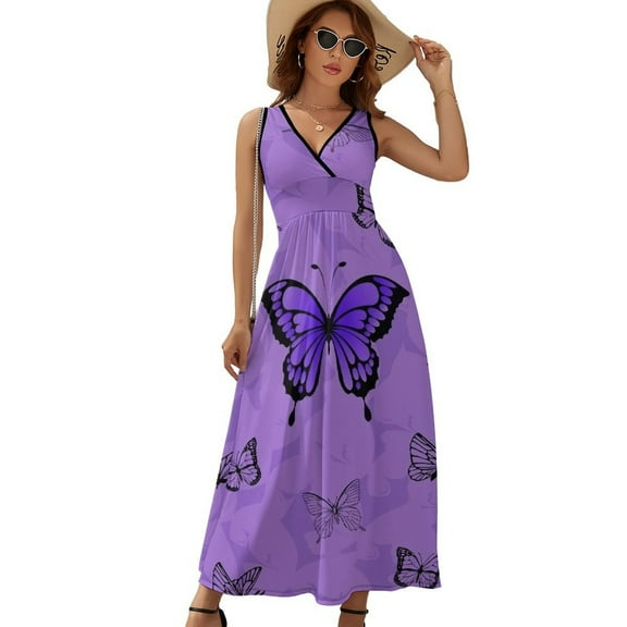Purple Butterfly Dress Fashion Boho Beach Long Dresses Female Party Printed Maxi Dress