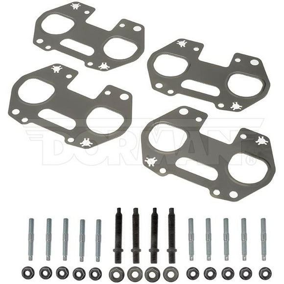 Help By Dorman Joint de Collecteur d'Échappement 57174 Remplacement OE; Réparation Complète du Moteur; s'Adapte aux Deux Cylindres; Acier; Ensemble de 4; avec Quatre Goujons/écrous de 10 Millimètres; Vingt Goujons/écrous de 8 Millimètres