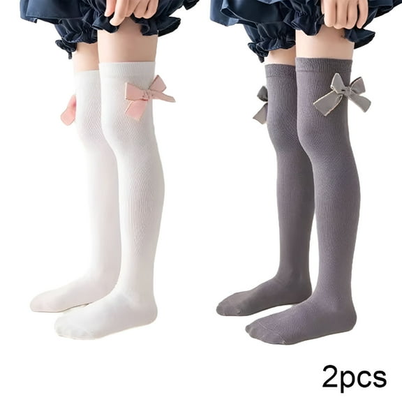TELOLY 2 Pairs Kids Teen Girl'S Thigh High Socks 3-12Y Little Girl'S Knee High Socks Extra Long Over Knee Thigh High Stockings Warm Long Socks Toddler Bow High Boot Stockings