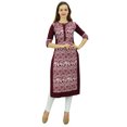 thumbnail image 1 of Phagun Womens Designer Straight Maroon Kurta 3/4 Sleeve Printed Casual Kurti-18, 1 of 1