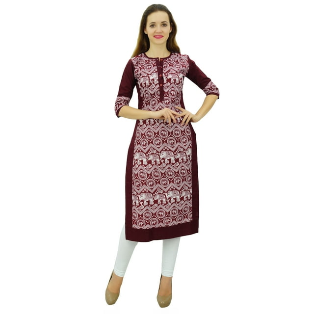 Phagun Kurta Droite Bordeaux pour Femmes, Manches 3/4, Kurti Décontractée Imprimée-18