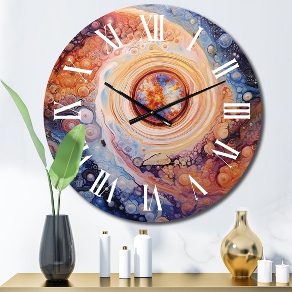 Designart "Yellow Orange Galactic Universe Cosmic Colors" Comets Oversized Wall Clock