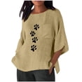 thumbnail image 2 of Inverlee Women's Paw Print Cotton Linen Tshirts Trendy Casual Relax Fit 3/4 Sleeve Tee Tops Summer Versatile Round Neck Blouse, 2 of 6