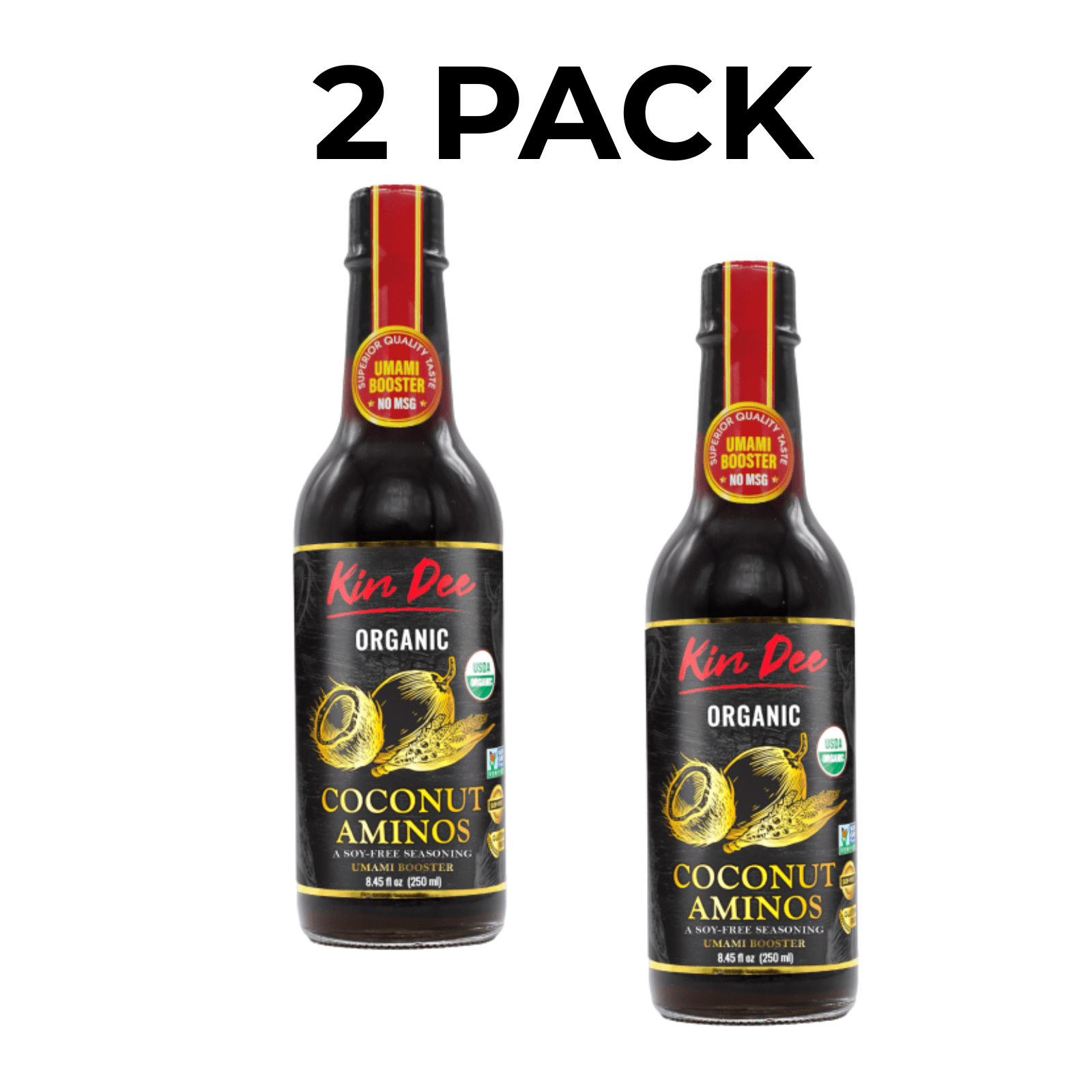 Kin Dee Organic Coconut Aminos Soy-Free 50% Less Sodium 2 Pack 8.4 oz