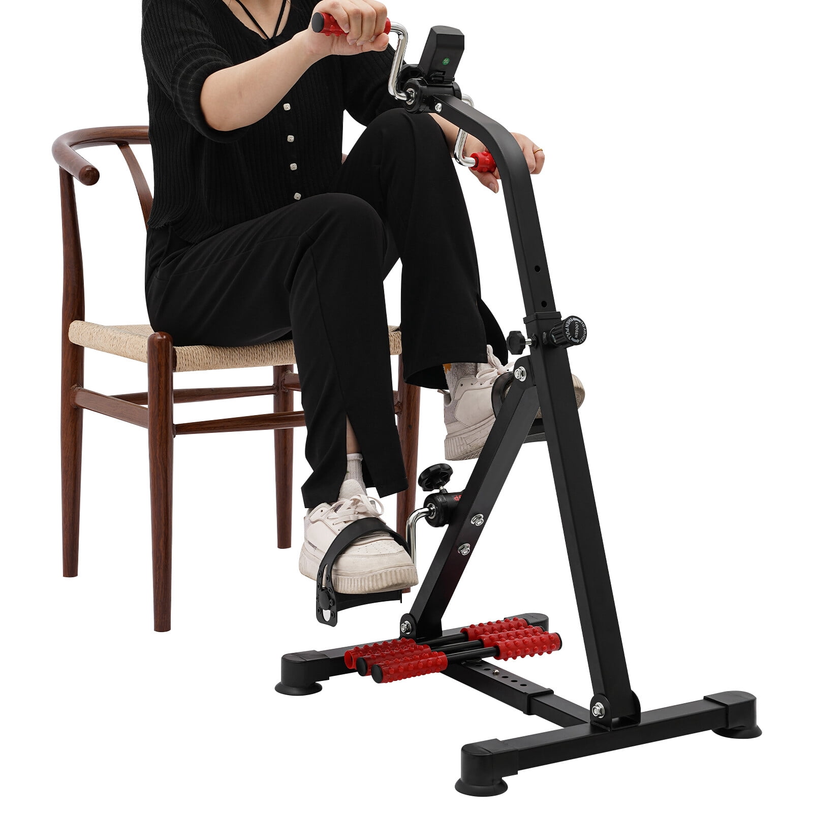 Compact Black Pedal Exerciser Bike with LCD Screen for Home Workouts