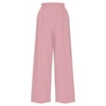 thumbnail image 4 of SELONE Pink Wide Leg Trousers for Women Plus Size Lounge Pants with Pockets Cotton Linen Wide Leg Elastic Waist Full Length Trouser Loose Long Beach Pants Solid S Tall Breathable Summer Clothes, 4 of 8