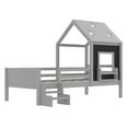 thumbnail image 5 of House Platform Bed with Stairs and Bookcase, Twin Size Solid Wood House Bed with Low-Profile Stairs, Window, Blackboard, and Star Roof, Gray Wooden Bed Frame, No Box Spring Needed, 5 of 8