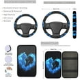 thumbnail image 3 of Yuyamidu 13 PCS Car Seat Cover Set Cute Cat Steering Wheel Cover Seat Belt Covers Center Console Pad Blue Hibiscus Cup Coasters Key Chain for Truck Van SUV Sedan, 3 of 6
