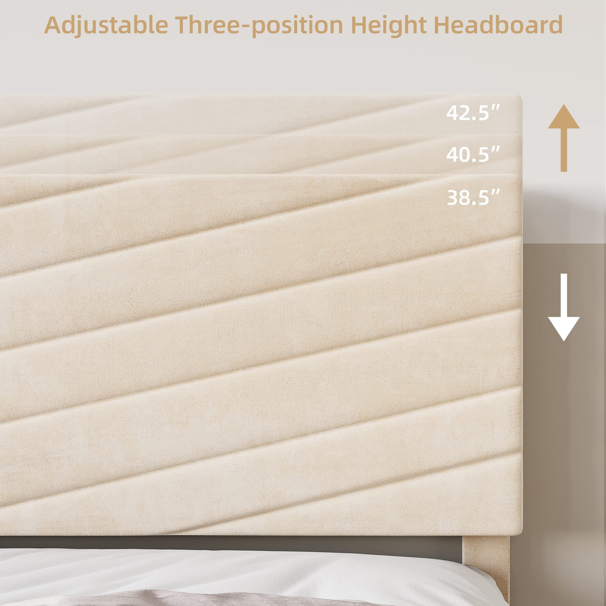 Upholstered Bed Frame King Size, Velvet Bed Frame King with Adjustable Headboard, Platform Bed Frame and Headboard, Noise-Free, No Box Spring Needed
