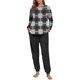 thumbnail image 4 of Conjunto de pijama informal de invierno para mujer, de doble cara, con cuello redondo estampado, manga larga, top anudado a mano, pantalones con cordón ajustable, ropa de casa, blusa de poliéster., 4 of 7