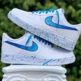 thumbnail image 2 of Ni&ke Air Force 1 Custom "Light Dark Blue Laces Outline" White Shoes Mens Womens, 2 of 6