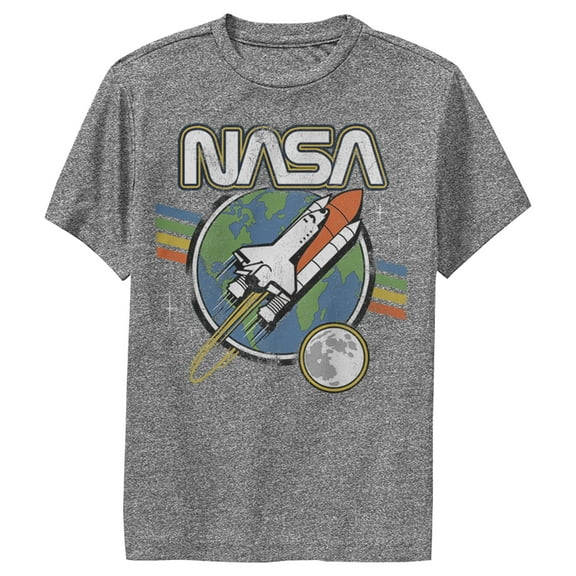 Boy's NASA Retro Rocket Launch Performance Graphic Tee Charcoal Heather Large