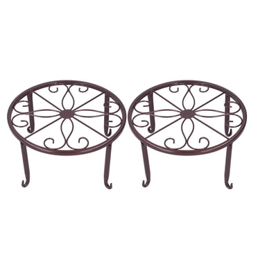2 PCS Metal Plant Stand Wrought Iron Elegant Bronze Flower Pot Holder for Indoor Outdoor Display Office Decor