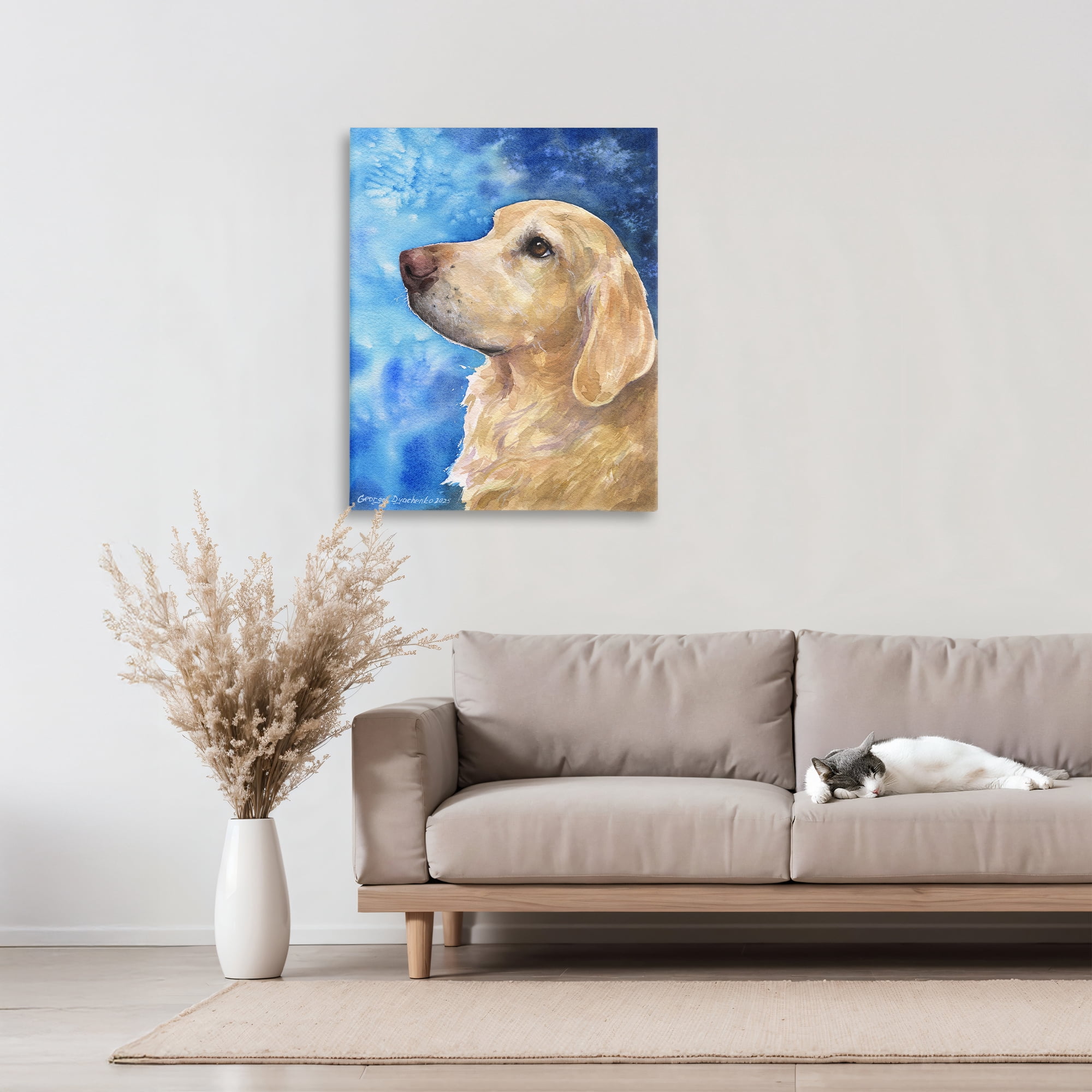 Stupell Industries Golden Retriever Portrait on Azure Canvas Wall Art, design by George Dyachenko